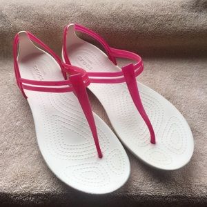 CROCS Isabella Pink/White T-strap Sandal Size 8